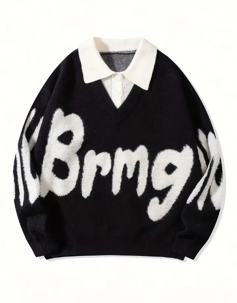 Men's Lapel College Loose Casual Sweatshirt